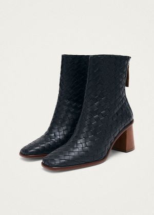 West Braided Black Leather Ankle Boots from Alohas