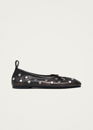 Rosalind All Studs Vintage Effect Brown Leather Ballet Flats from Alohas