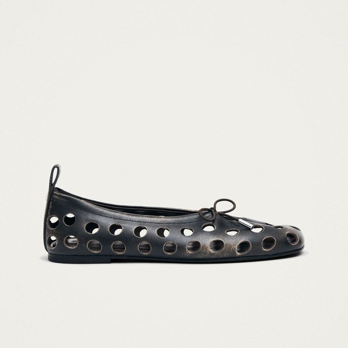 Rosalind Cut Out Vintage Effect Brown Leather Ballet Flats from Alohas