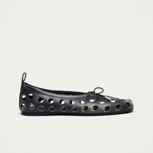 Rosalind Cut Out Vintage Effect Brown Leather Ballet Flats from Alohas