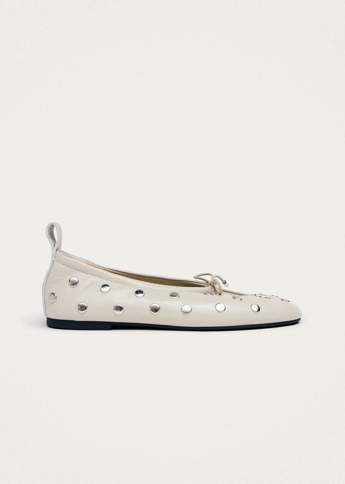 Rosalind All Studs Cream Leather Ballet Flats from Alohas