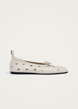 Rosalind All Studs Cream Leather Ballet Flats from Alohas