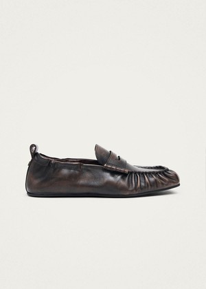 Sage Vintage Effect Brown Leather Loafers from Alohas