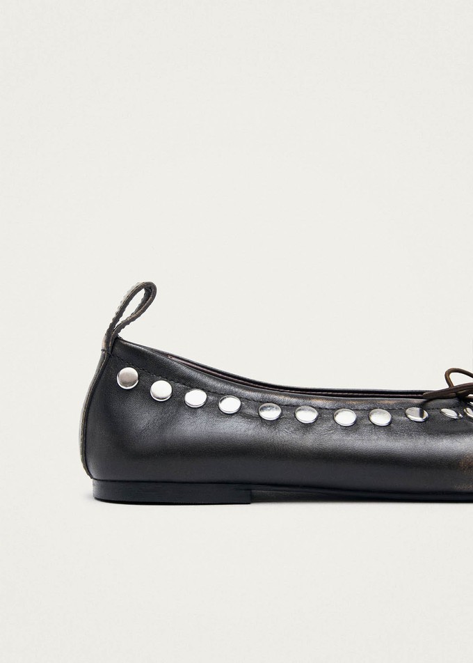 Rosalind Studs Vintage Effect Brown Leather Ballet Flats from Alohas