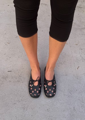 Rosalind Cut Out Black Leather Ballet Flats from Alohas
