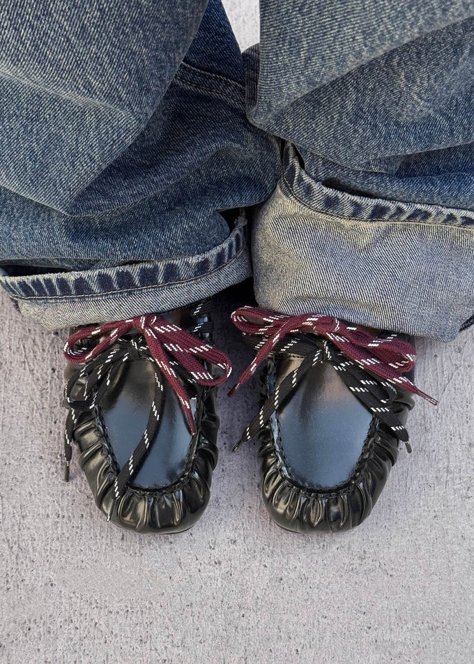 Aven Lace Black Leather Loafers from Alohas