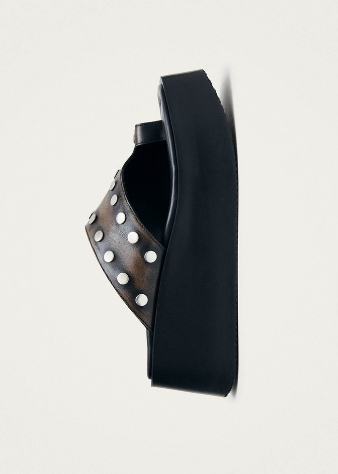 Nova Studs Vintage Effect Brown Leather Sandals from Alohas