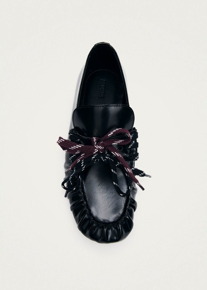 Aven Lace Black Leather Loafers from Alohas