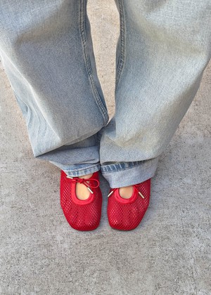 Rosalind Mesh Red Leather Ballet Flats from Alohas
