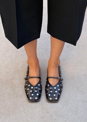 Sway All Studs Vintage Effect Dark Brown Leather Ballet Flats from Alohas