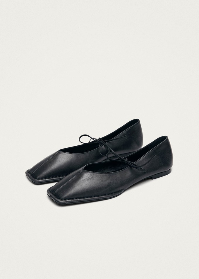 Sway Vintage Effect Black Leather Ballet Flats from Alohas