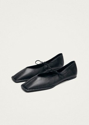 Sway Vintage Effect Black Leather Ballet Flats from Alohas