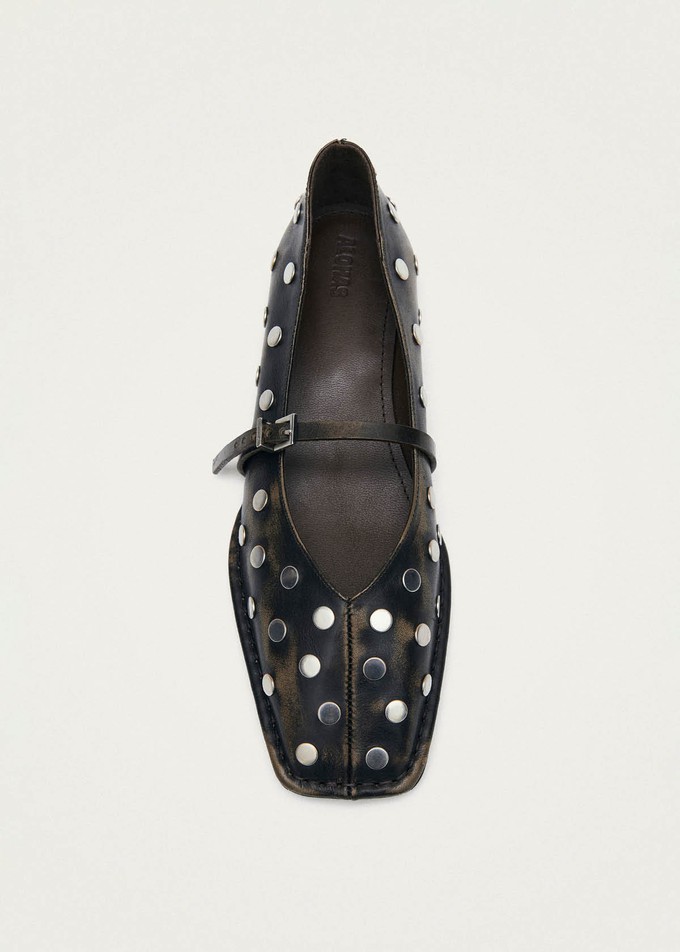 Sway All Studs Vintage Effect Dark Brown Leather Ballet Flats from Alohas