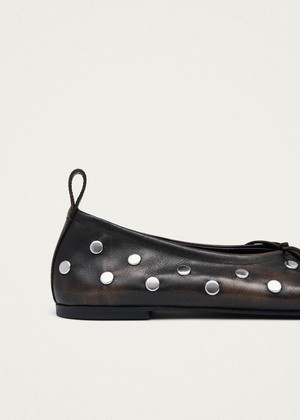 Rosalind All Studs Vintage Effect Brown Leather Ballet Flats from Alohas