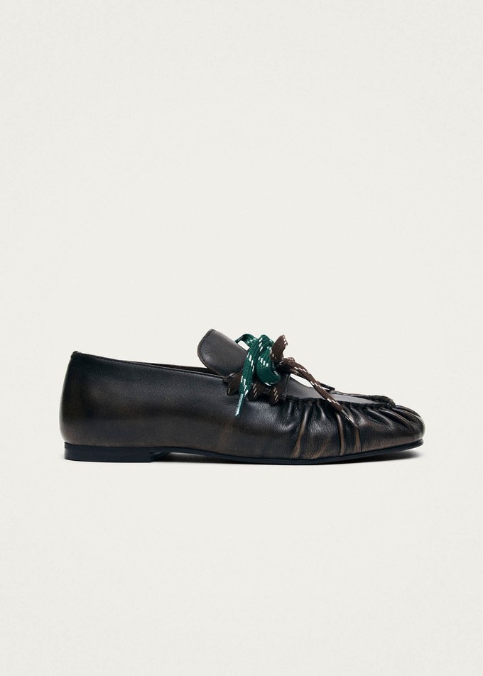 Aven Lace Vintage Effect Brown Leather Loafers from Alohas