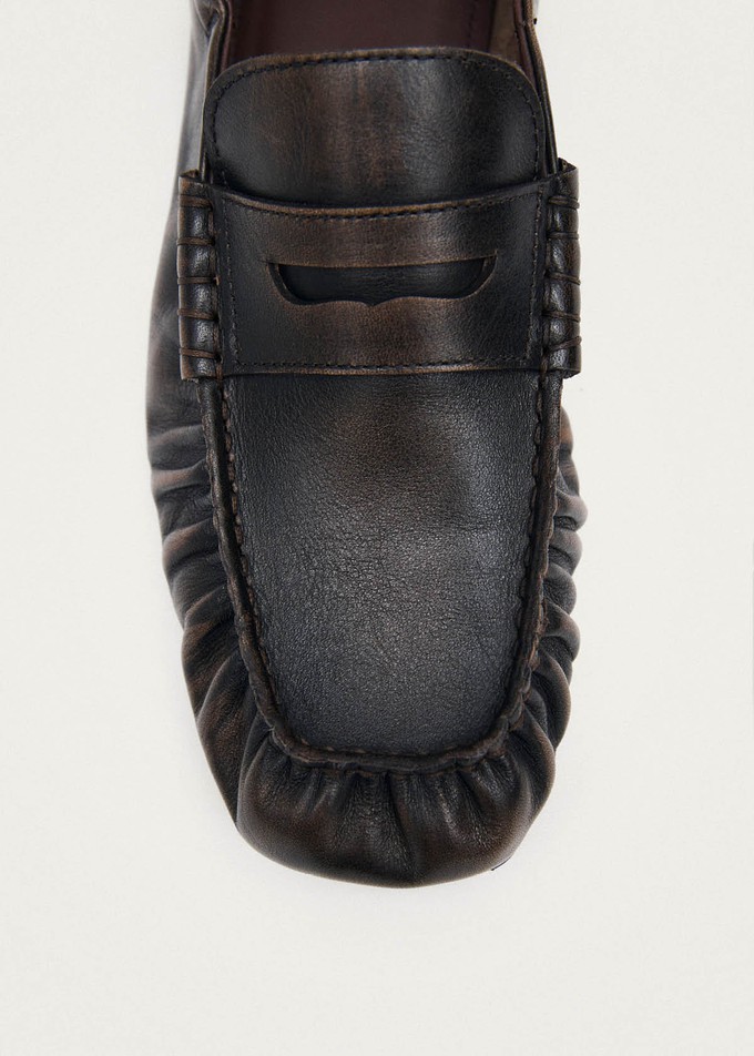 Sage Vintage Effect Brown Leather Loafers from Alohas
