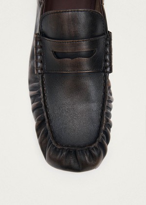 Sage Vintage Effect Brown Leather Loafers from Alohas