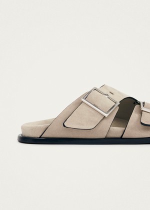 Alba Suede Beige Leather Sandals from Alohas