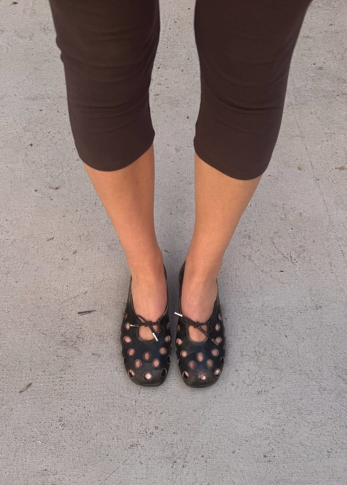 Rosalind Cut Out Vintage Effect Brown Leather Ballet Flats from Alohas