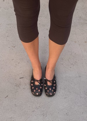 Rosalind Cut Out Vintage Effect Brown Leather Ballet Flats from Alohas