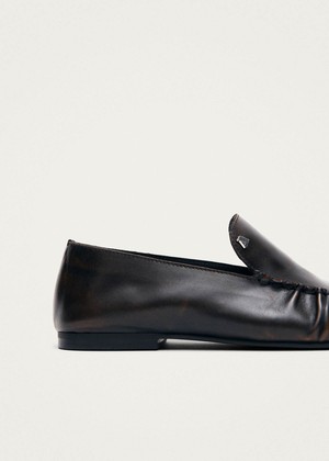Gabe Vintage Effect Brown Leather Loafers from Alohas