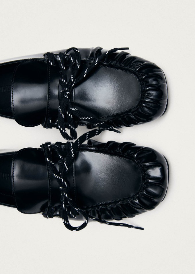Aven Lace Black Leather Loafers from Alohas