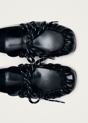 Aven Lace Black Leather Loafers from Alohas
