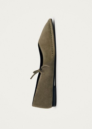Sway Suede Khaki Leather Ballet Flats from Alohas