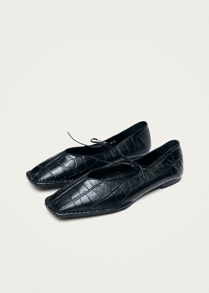 Sway Croco Black Leather Ballet Flats from Alohas