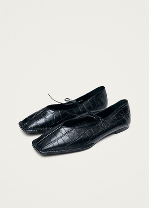 Sway Croco Black Leather Ballet Flats from Alohas