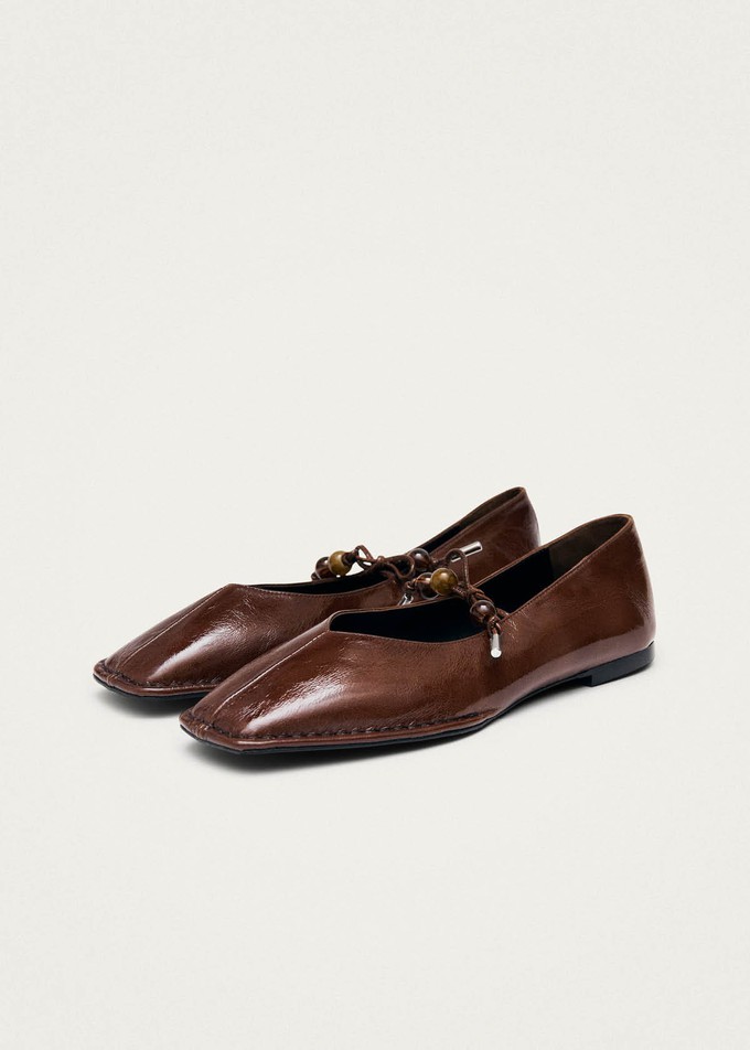 Sway Beads Rift Brown Leather Ballet Flats from Alohas