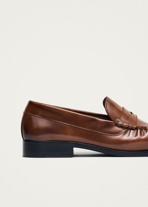 Rivet Vintage Effect Tan Leather Loafers from Alohas