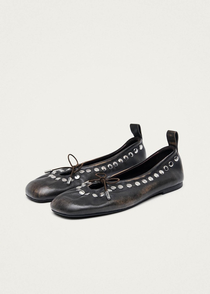 Rosalind Studs Vintage Effect Brown Leather Ballet Flats from Alohas