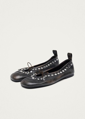 Rosalind Studs Vintage Effect Brown Leather Ballet Flats from Alohas