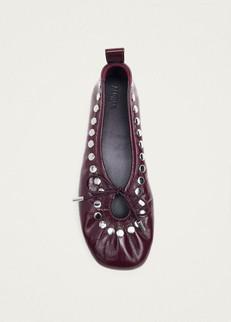 Rosalind Studs Patent Burgundy Leather Ballet Flats via Alohas