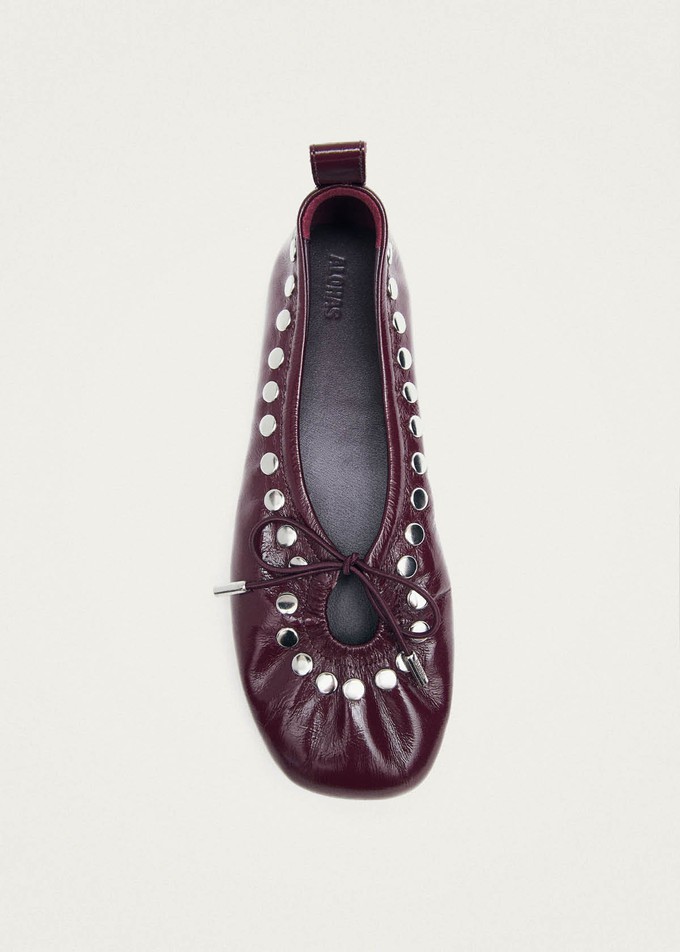 Rosalind Studs Patent Burgundy Leather Ballet Flats from Alohas
