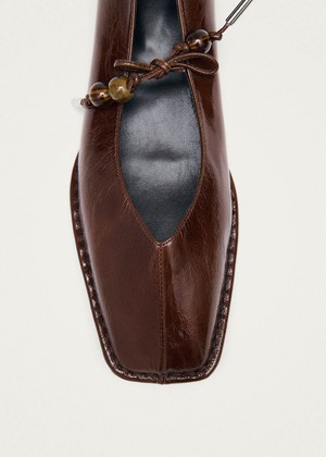 Sway Beads Rift Brown Leather Ballet Flats from Alohas