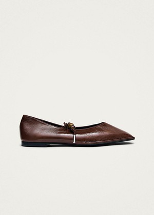 Sway Beads Rift Brown Leather Ballet Flats from Alohas