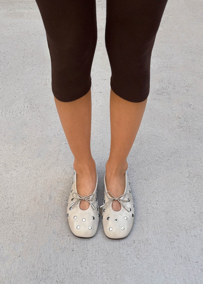 Rosalind All Studs Cream Leather Ballet Flats from Alohas