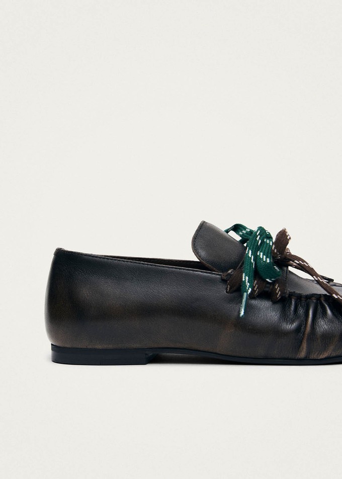 Aven Lace Vintage Effect Brown Leather Loafers from Alohas