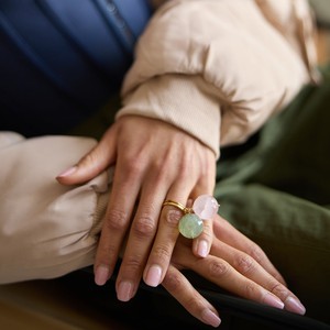 Bubble Pink Quartz Gold Ring (adjustable) from Amadeus