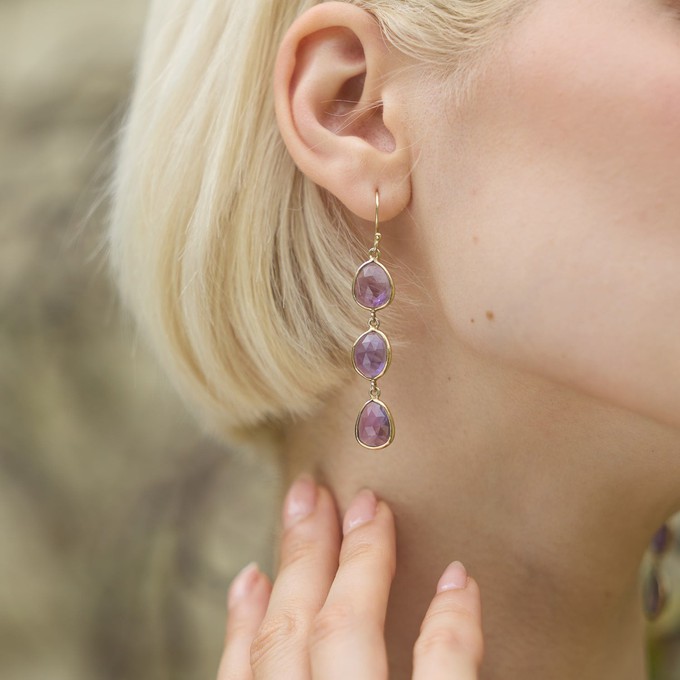 Sophia Triple Amethyst Dangle Earrings from Amadeus