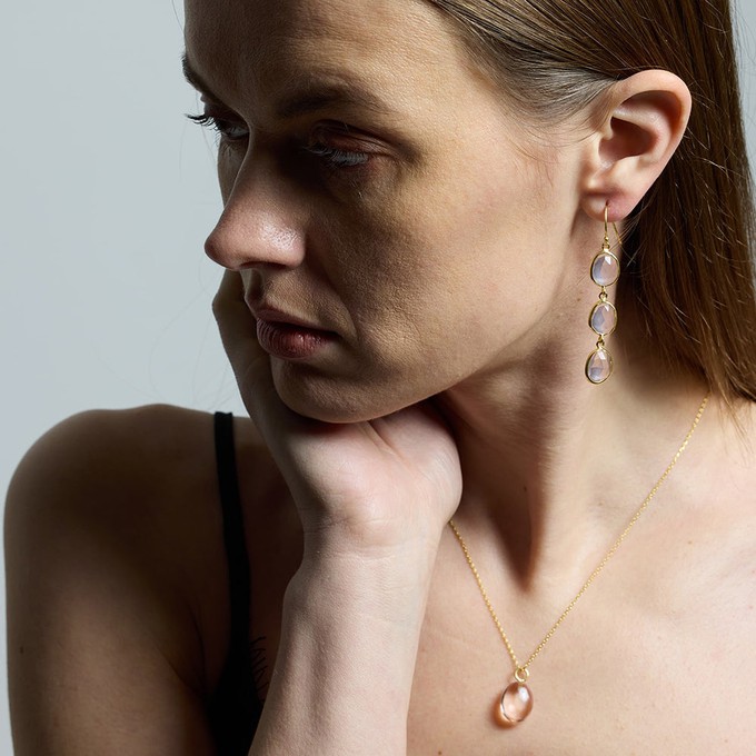 Sophia Tripple Pink Quartz Dangle Earrings from Amadeus