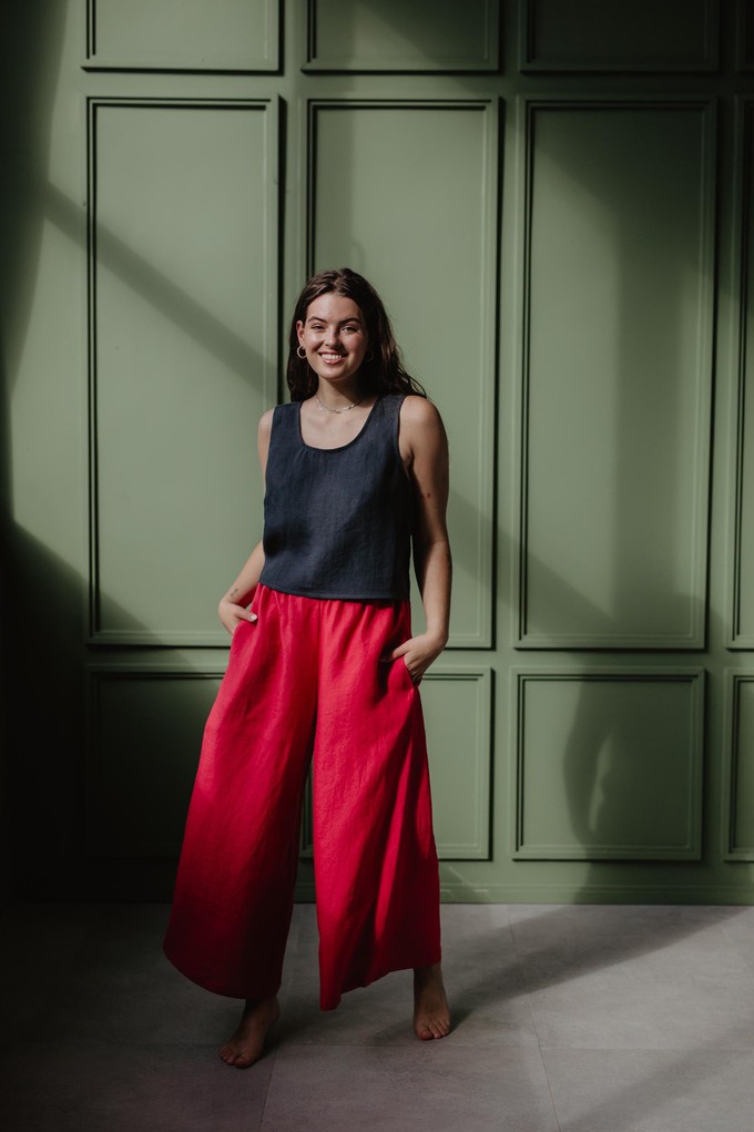 Isabella wide linen pants in Viva Magenta from AmourLinen