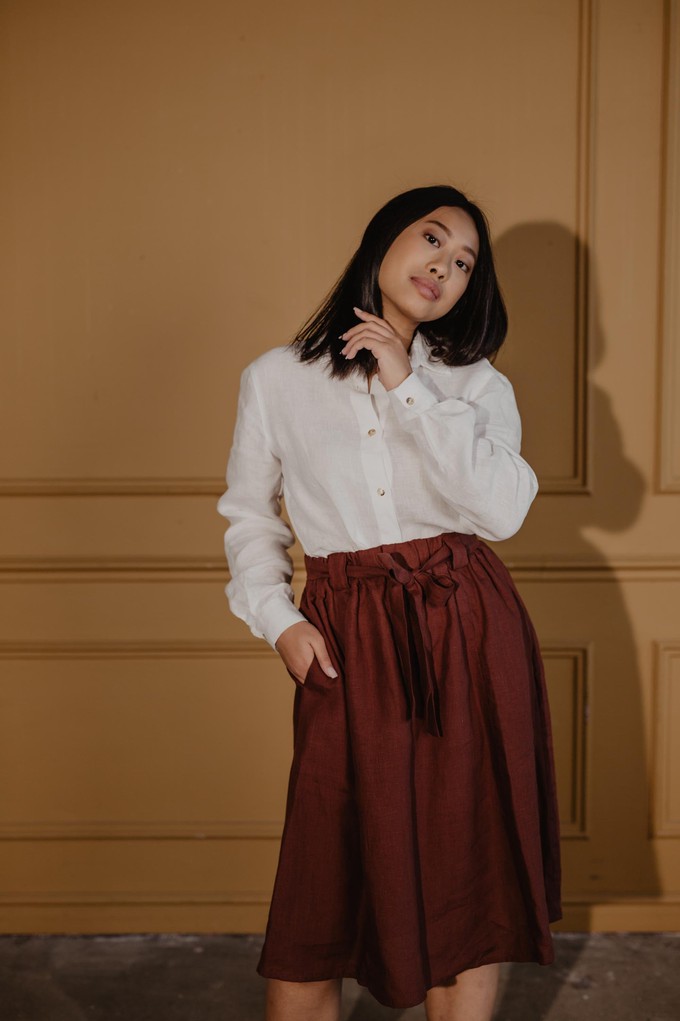 Bergen mid length linen skirt in Terracotta from AmourLinen