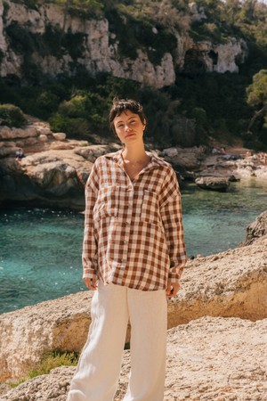 MOLLY shirt in Mocha Gingham from AmourLinen