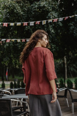Kyiv oversized linen jacket in Terracotta from AmourLinen