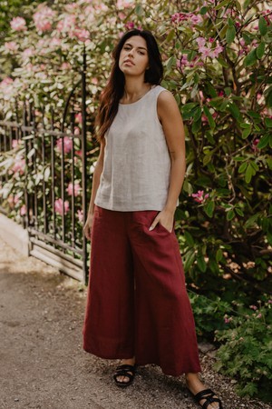 Isabella wide linen pants in Terracotta from AmourLinen