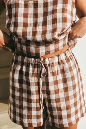 Pajama set NIGHT OWL in Mocha Gingham from AmourLinen