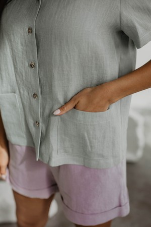 Scarlett short sleeve linen shirt in Sage Green from AmourLinen